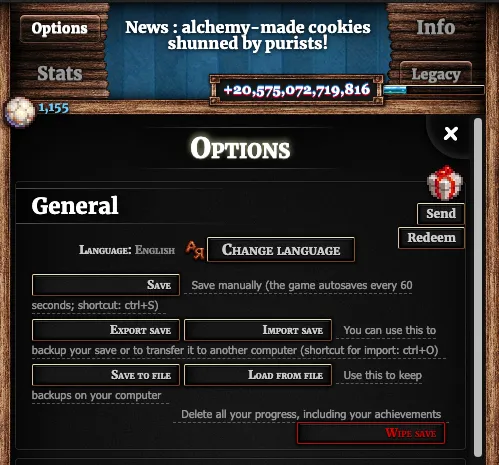 Options, Cookie Clicker